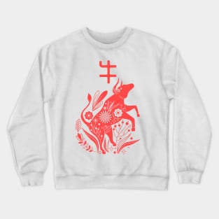 Ox - Asian Japanese Zodiac Sign - Bull Kanji Chinese Astrology Crewneck Sweatshirt